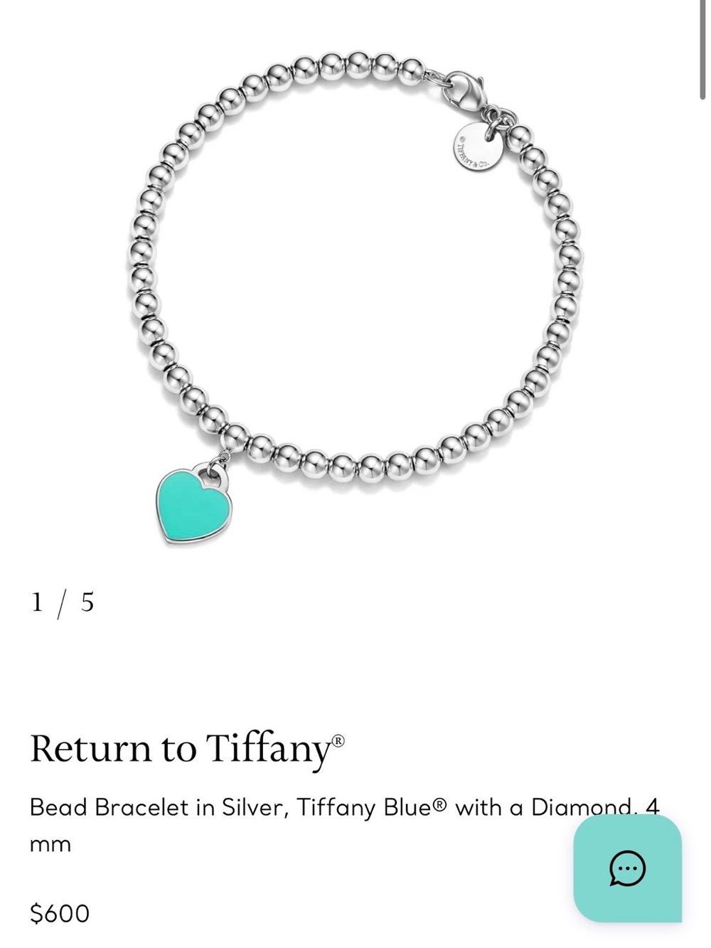 Tiffany & Co. Return to Tiffany Silver Bead Bracelet with a Diamond 💎 Size Small - Picture 8 of 8